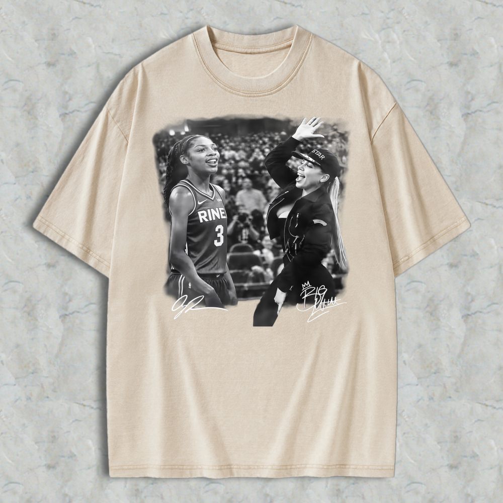Vintage Washed Women Basketball Scene Graphic T-Shirt