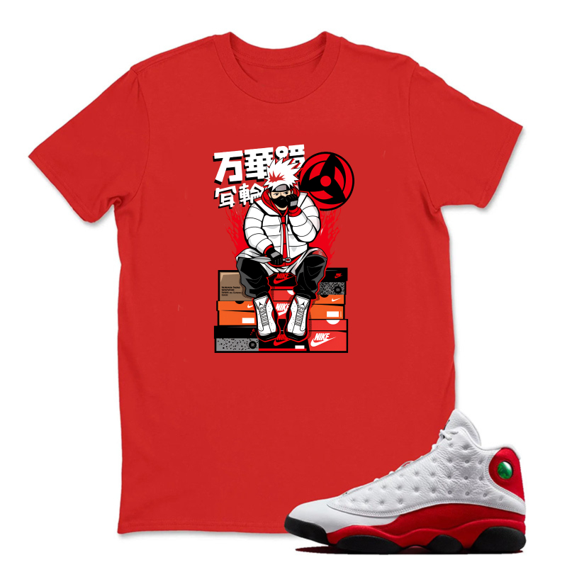 Manga Character Sitting On Boxes Sneaker T Shirt Matching Jordan 13 OG Chicago Red/White
