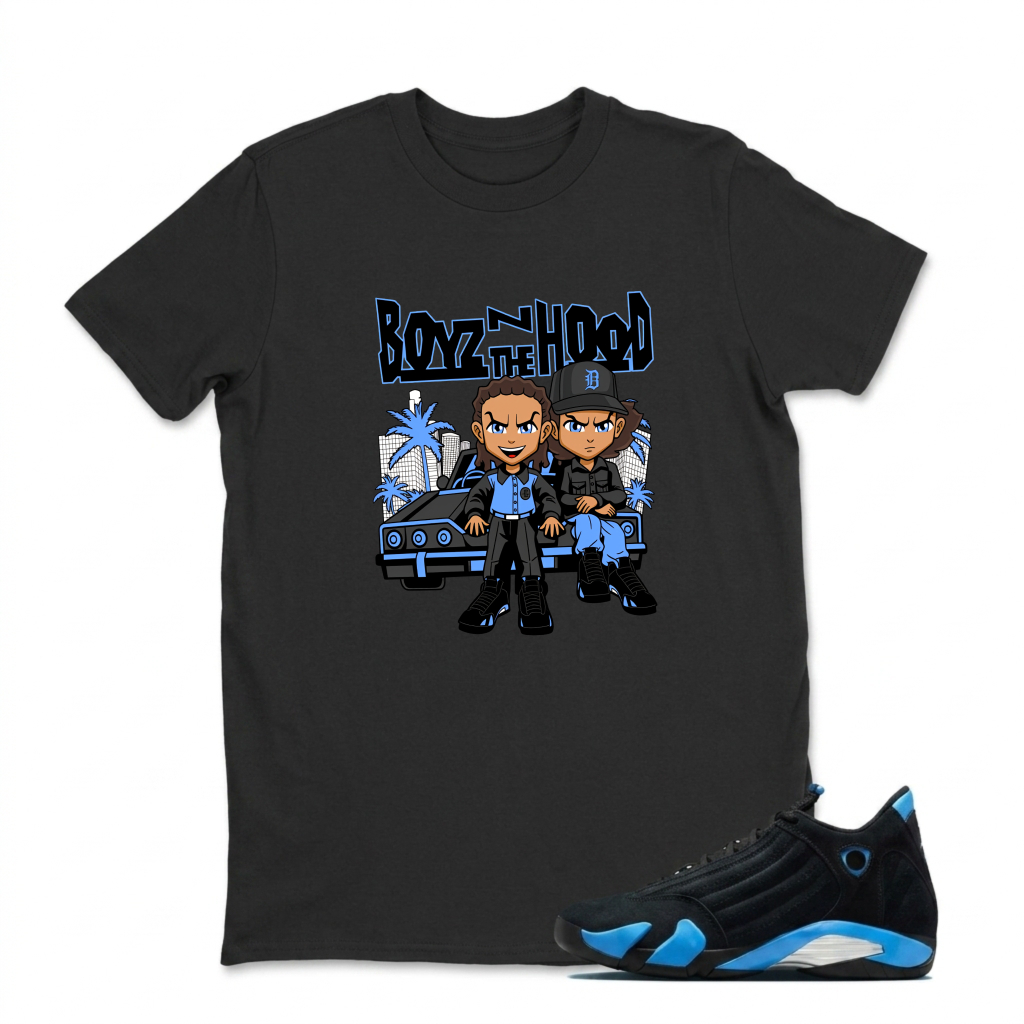 Boyz The Hood Cartoon Characters Car Sneaker T Shirt Matching Jordan 14 University Blue