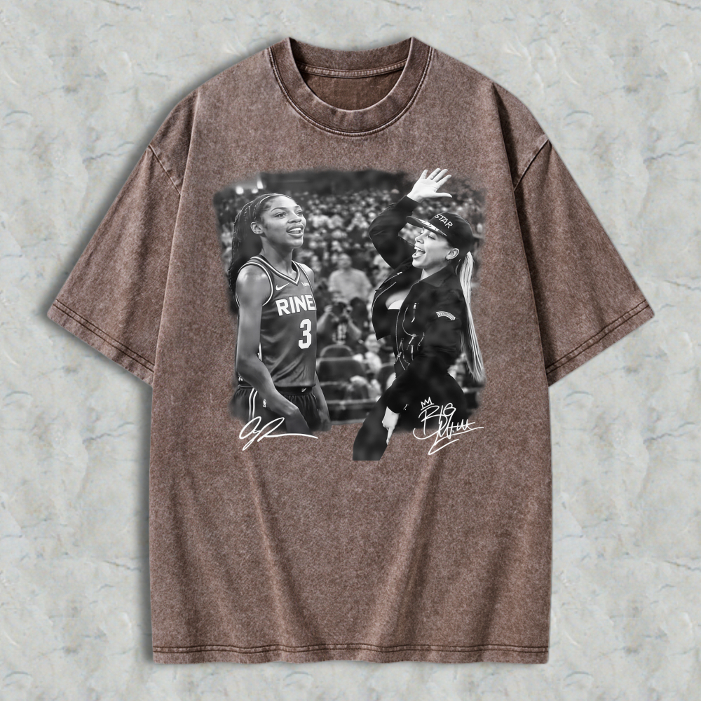Vintage Washed Women Basketball Scene Graphic T-Shirt