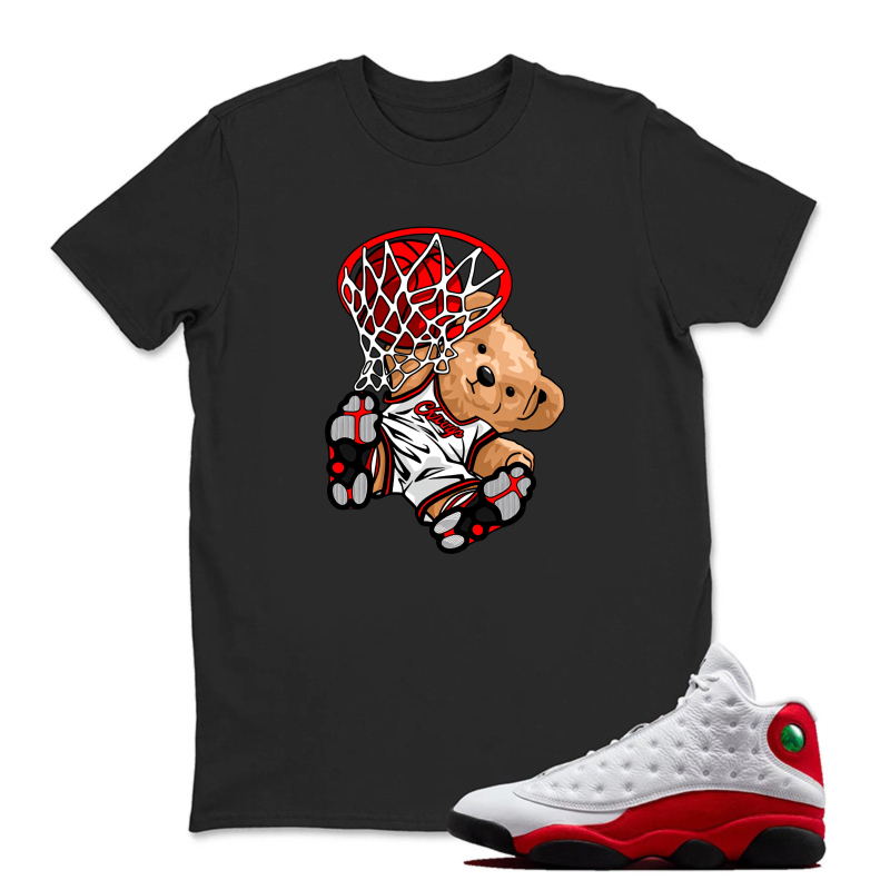 Teddy Bear Basketball Dunking Net Sneaker T Shirt Matching Jordan 13 OG Chicago Red/White