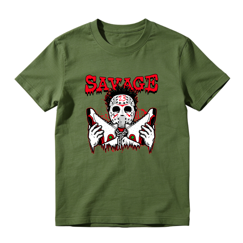 Savage Masked Figure Holding Knives Sneaker T Shirt Matching Jordan 13 OG Chicago Red/White