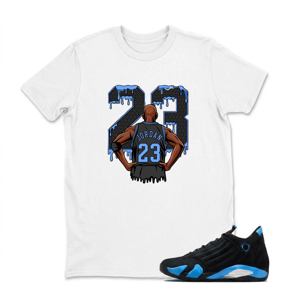 Jordan Number Twenty Three Drip Design Sneaker T Shirt Matching Jordan 14 University Blue