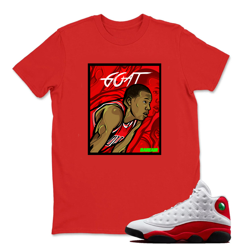 Greatest Of All Time Player Portrait Sneaker T Shirt Matching Jordan 13 OG Chicago Red/White