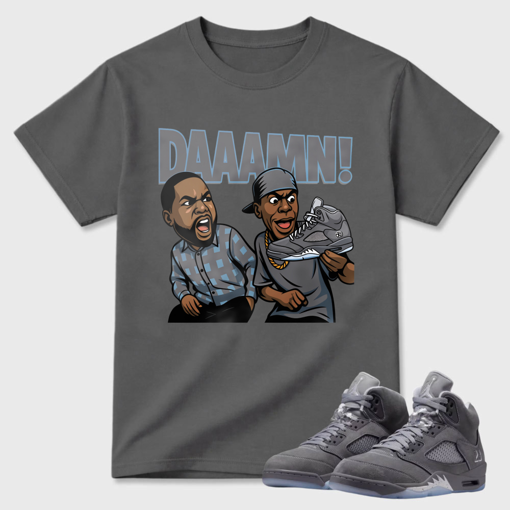 Daaamn Cartoon Characters Shoes Sneaker T Shirt Matching Air Jordan 5 Wolf Grey