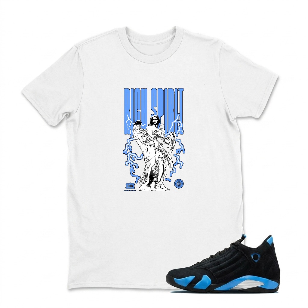 Rich Spirit Lightning Warrior Design Sneaker T Shirt Matching Jordan 14 University Blue