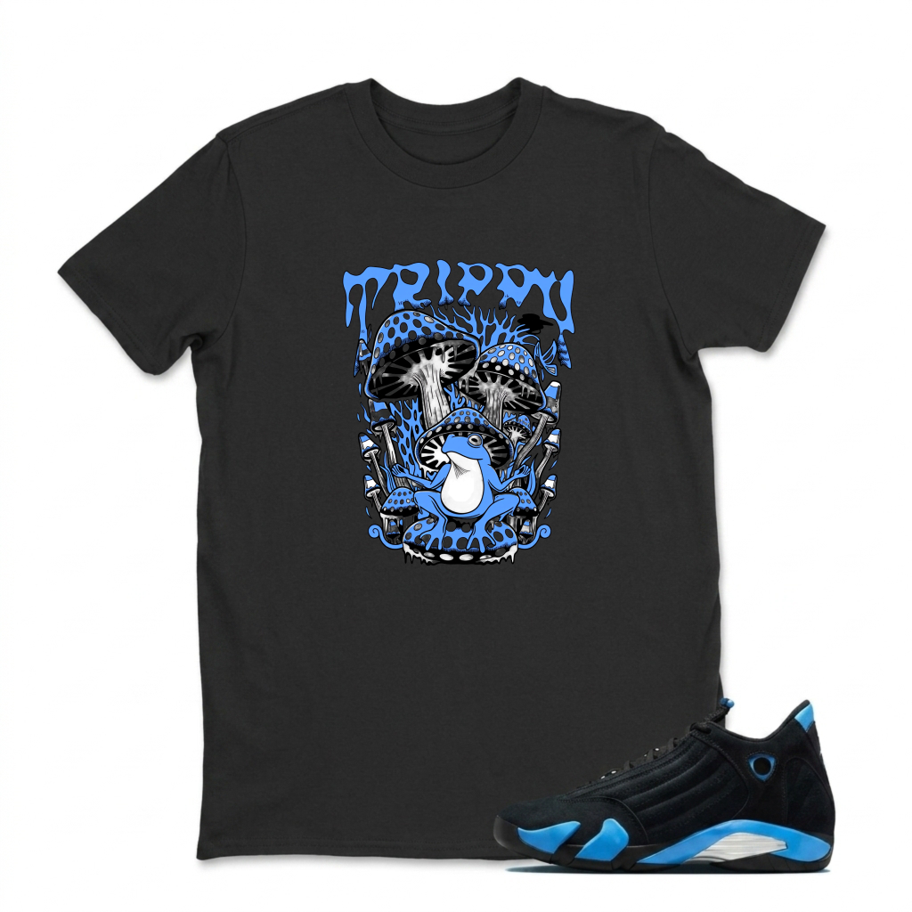 Trippy Mushroom Dragon Art Sneaker T Shirt Matching Jordan 14 University Blue