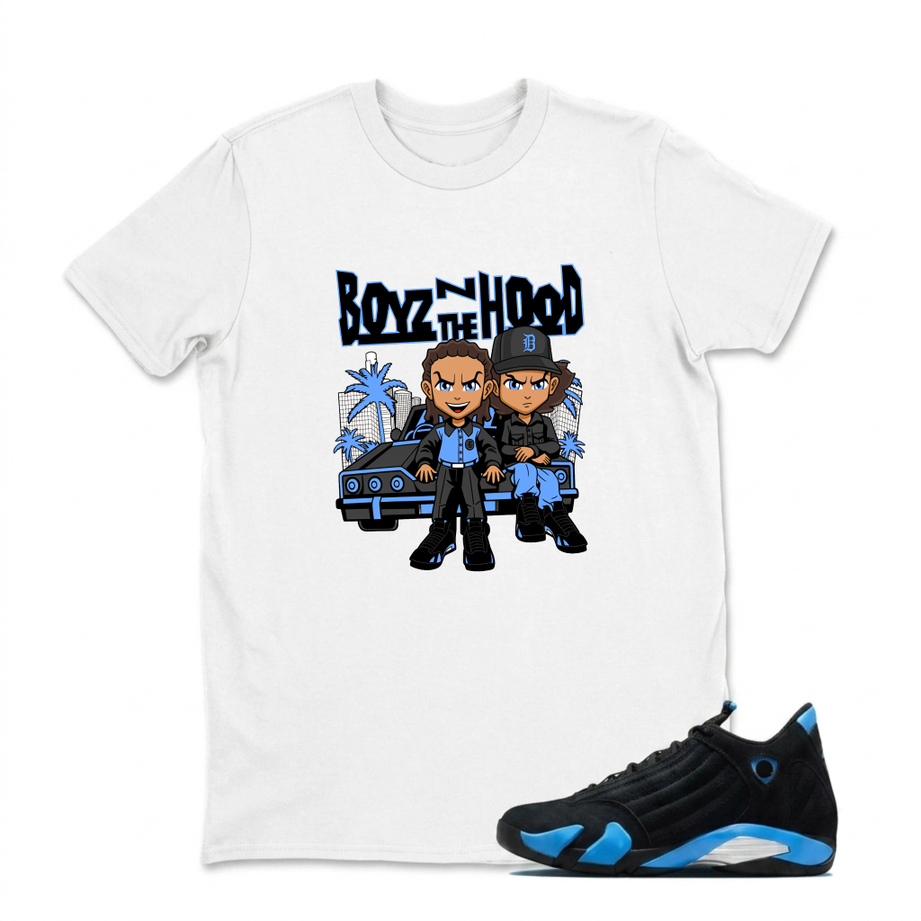 Boyz The Hood Cartoon Characters Car Sneaker T Shirt Matching Jordan 14 University Blue