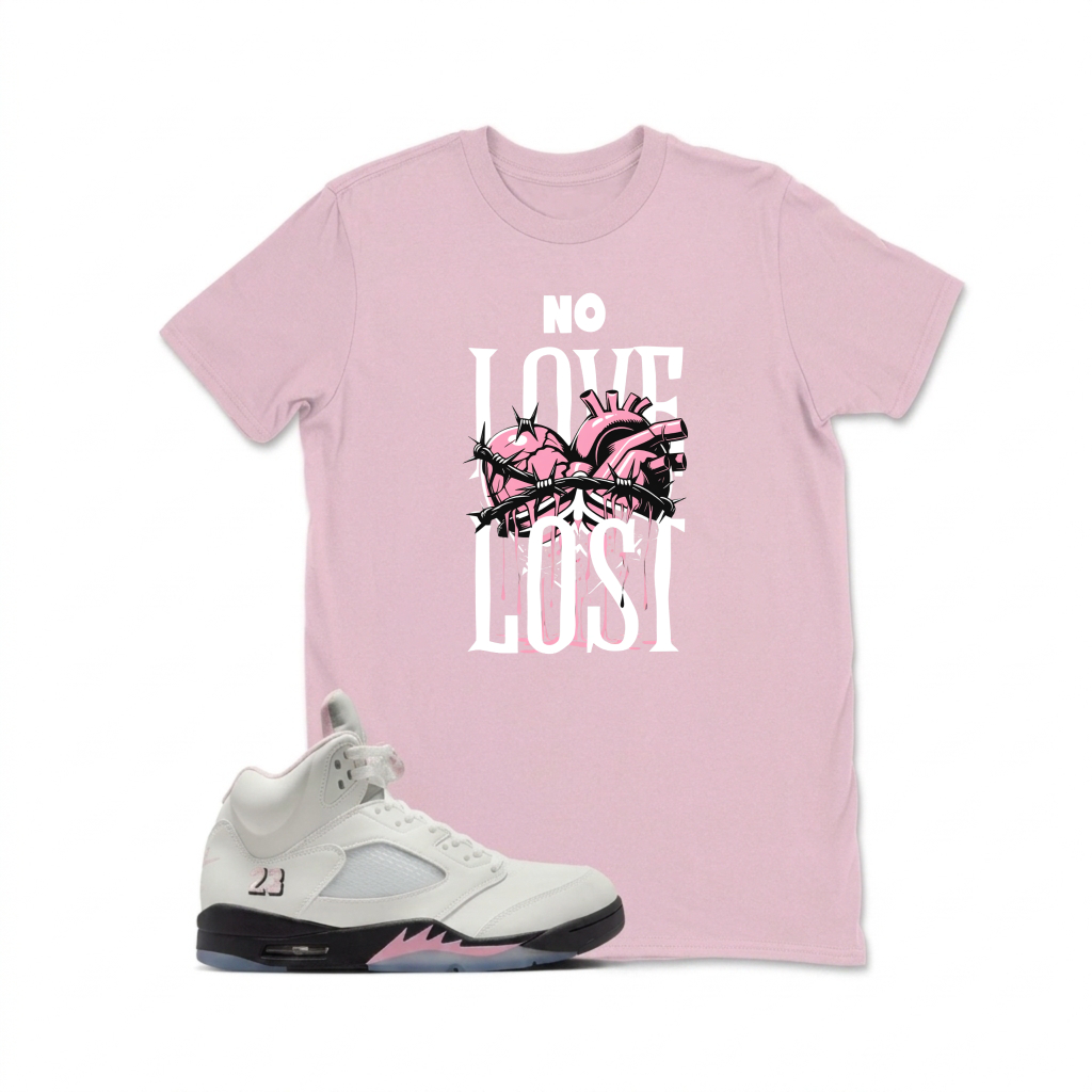 No Love Lost Heart Sneaker T Shirt Matching  Air Jordan 5 Retro OG AJ5 Medium Soft Pink