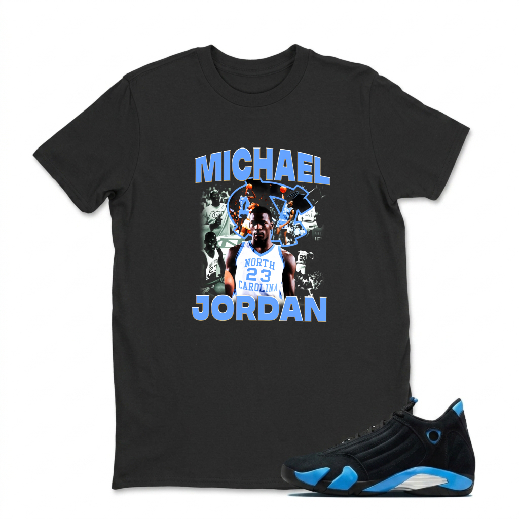Michael Jordan North Carolina 23 Sneaker T Shirt Matching Jordan 14 University Blue