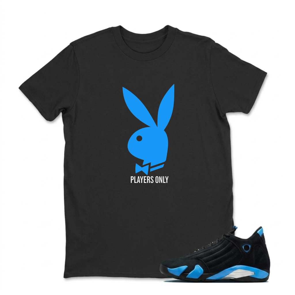 Blue Bunny With Bow Tie Players Only Sneaker T Shirt Matching Jordan 14 University Blue