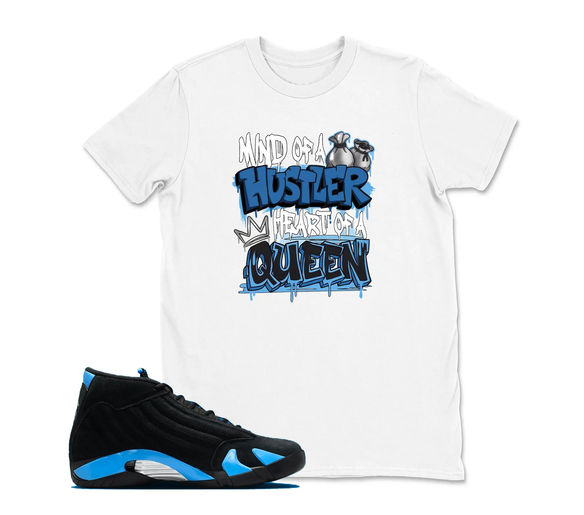 QEEN Sneaker Tees - Jordan 14 University Blue Matching Sneaker Tee Shirt Black