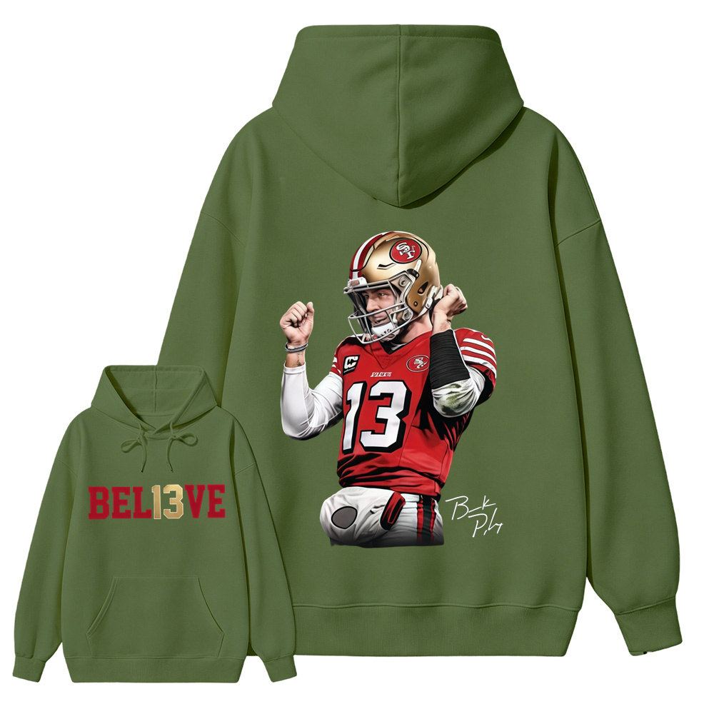 Number 13 Believe Football Graphic Hoodie, Quarterback Game Day Sports Fan Hoodie