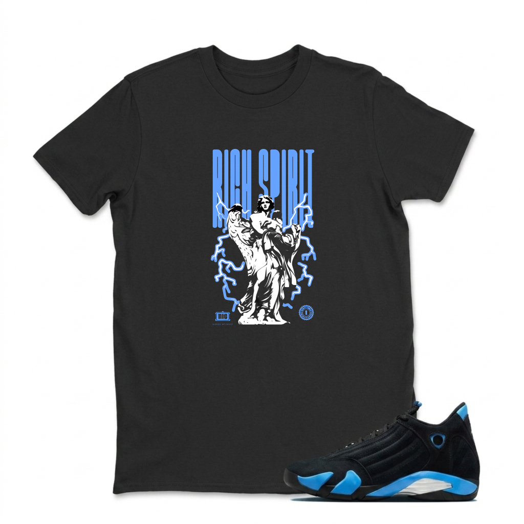 Rich Spirit Lightning Warrior Design Sneaker T Shirt Matching Jordan 14 University Blue