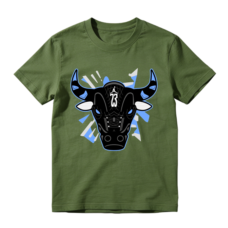 Bull Head With Blue Accents Sneaker T Shirt Matching Jordan 14 University Blue