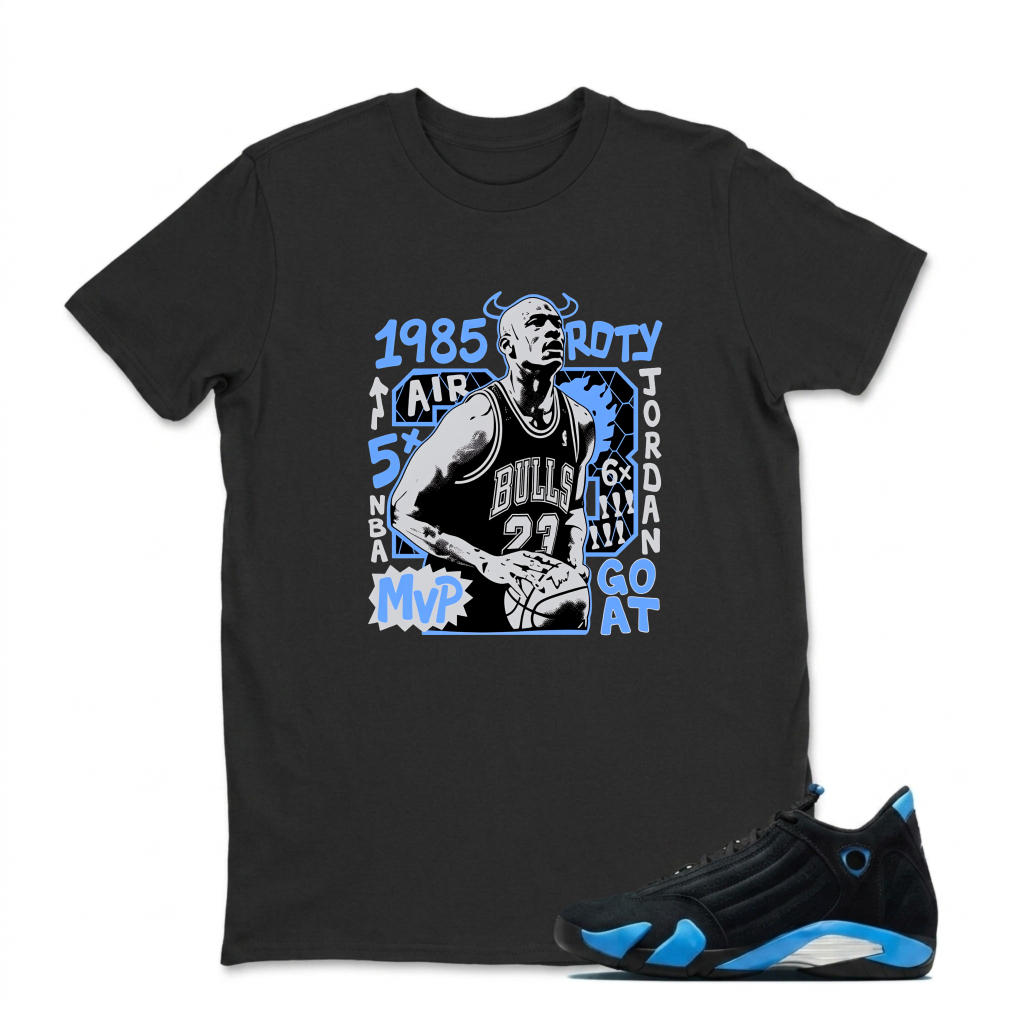Michael Jordan Bulls 1985 Roto Mvp Go At Sneaker T Shirt Matching Jordan 14 University Blue