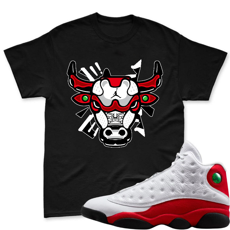 Bulls Head With Red And Black Details Shirt To Match Air Jordan 13 Chicago - Sneaker Match Shirt