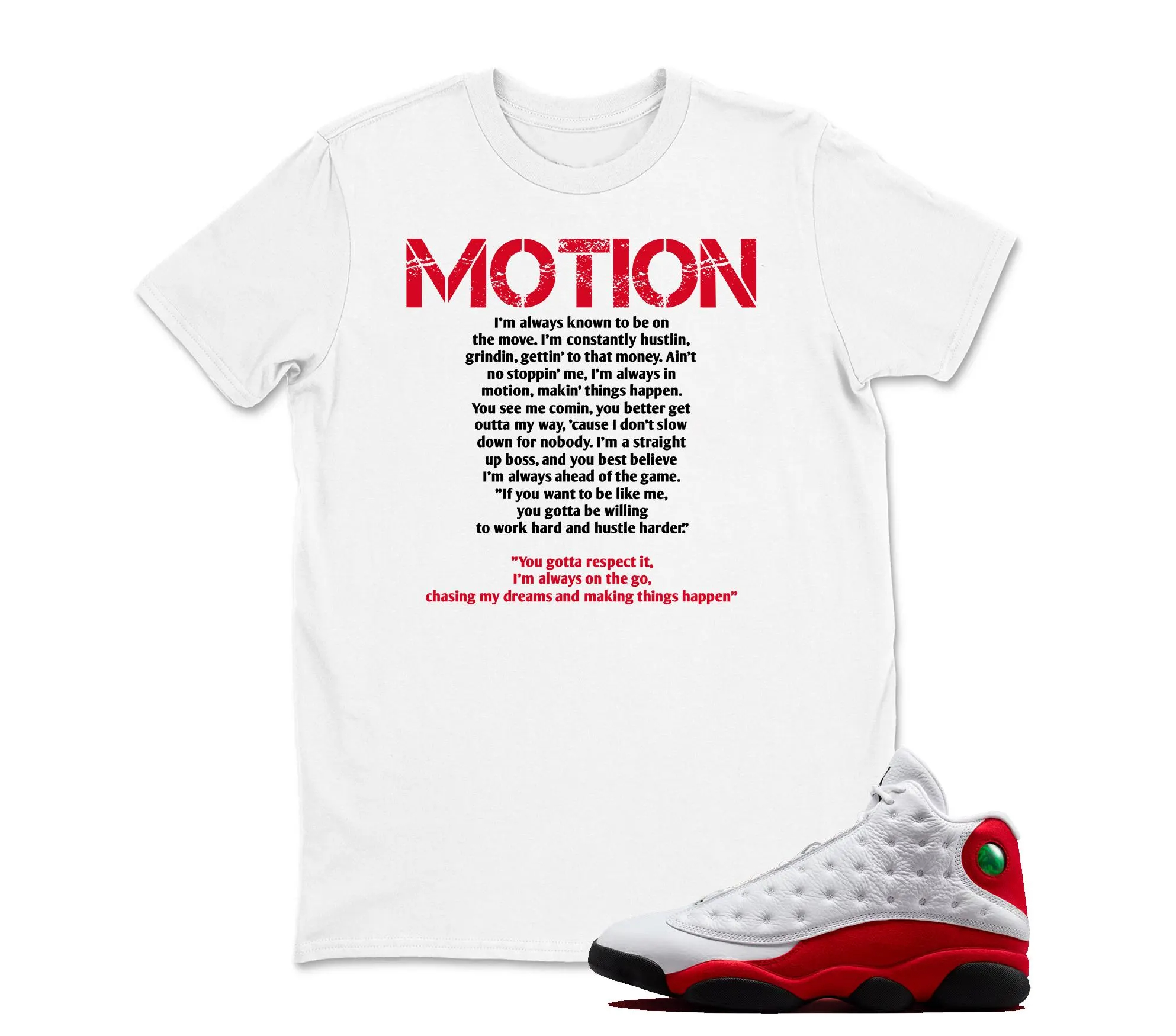 Motion  Sneaker T Shirt Matching Jordan 13 OG Chicago Red/White
