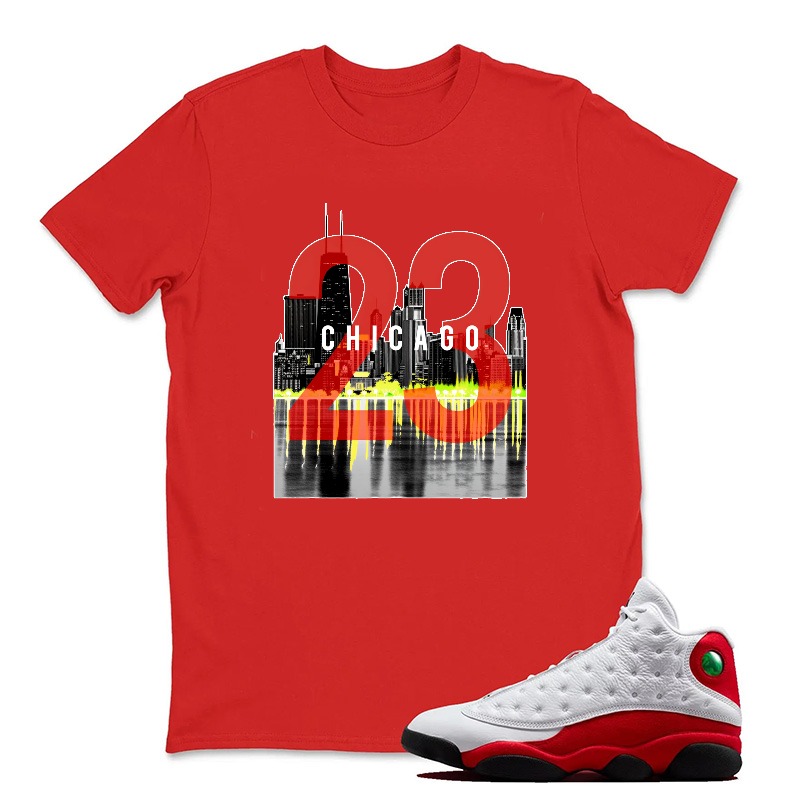 Chicago Skyline Number Twenty Three Sneaker T Shirt Matching Jordan 13 OG Chicago Red/White