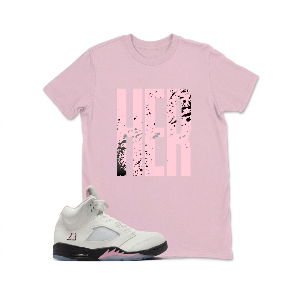 Her Pink Splatter Design Sneaker T Shirt Matching  Air Jordan 5 Retro OG AJ5 Medium Soft Pink