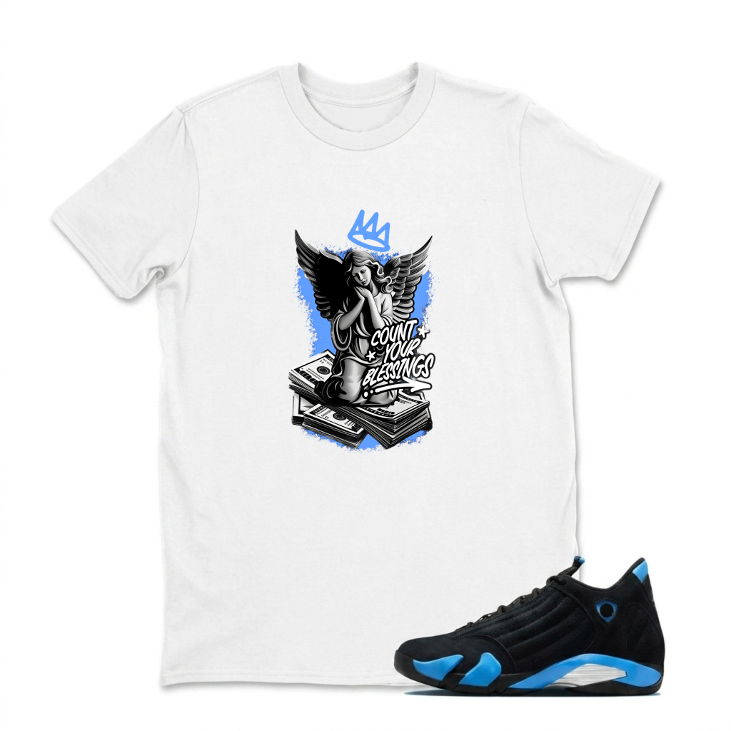 Angel With Crown And Records Sneaker T Shirt Matching Jordan 14 University Blue