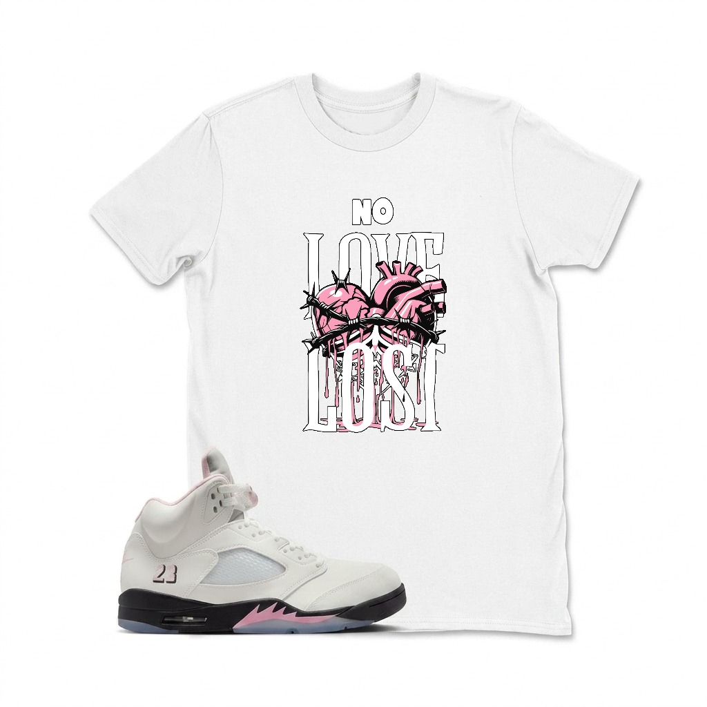 No Love Lost Heart Sneaker T Shirt Matching  Air Jordan 5 Retro OG AJ5 Medium Soft Pink