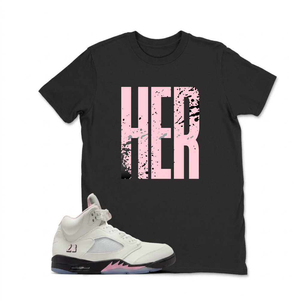 Her Pink Splatter Design Sneaker T Shirt Matching  Air Jordan 5 Retro OG AJ5 Medium Soft Pink