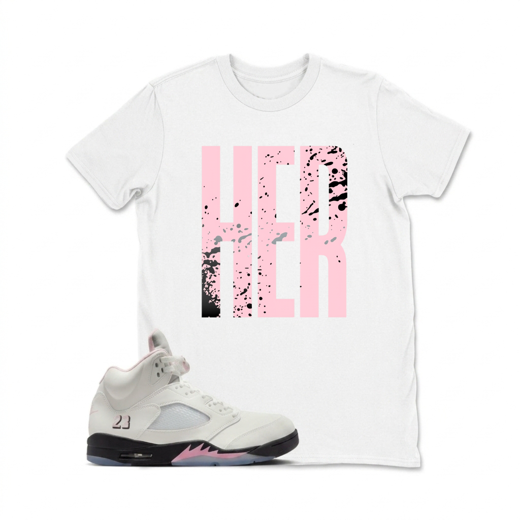 Her Pink Splatter Design Sneaker T Shirt Matching  Air Jordan 5 Retro OG AJ5 Medium Soft Pink