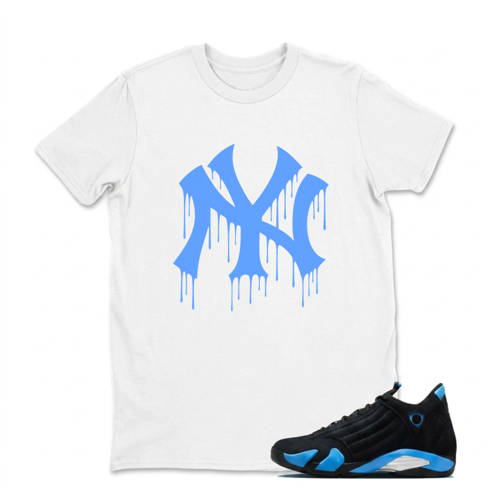 New York Yankees Drip Logo Sneaker T Shirt Matching Jordan 14 University Blue