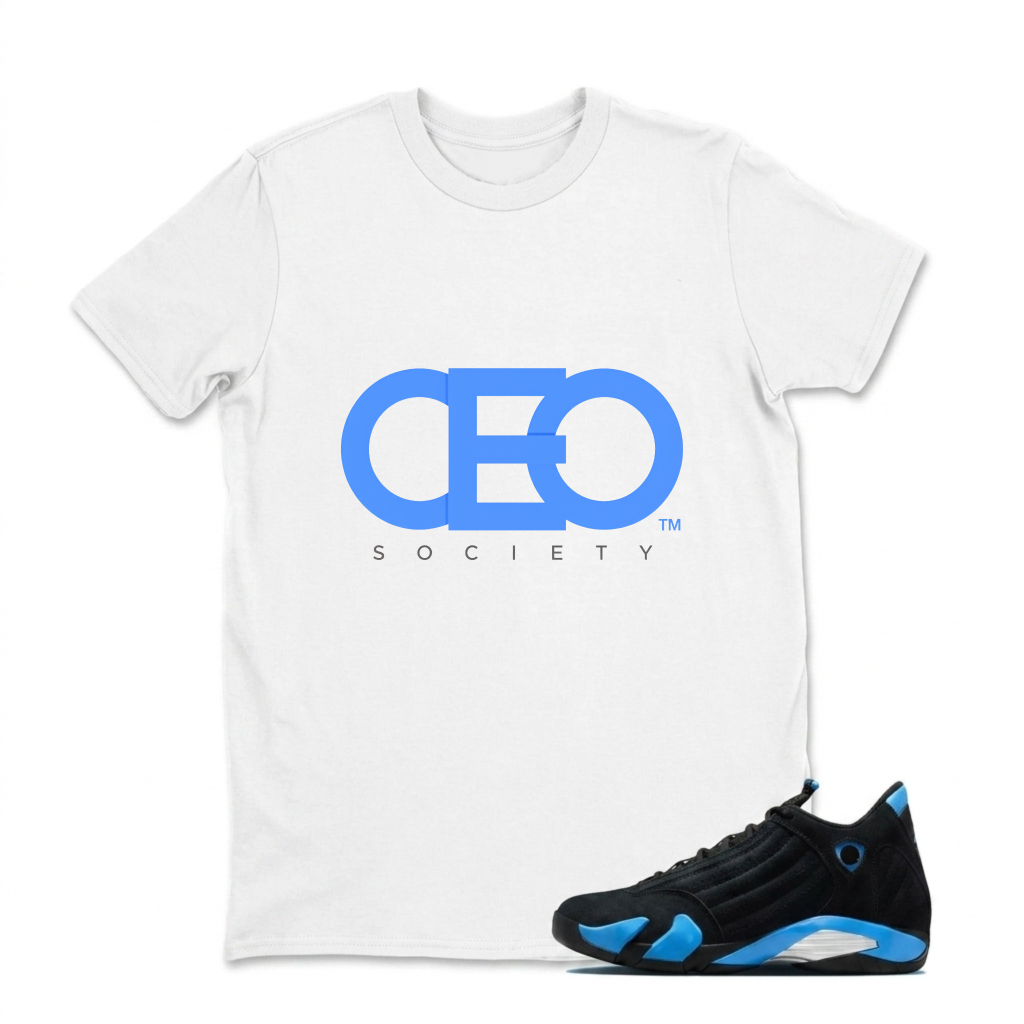 Ceo Society Logo Print Design Sneaker T Shirt Matching Jordan 14 University Blue