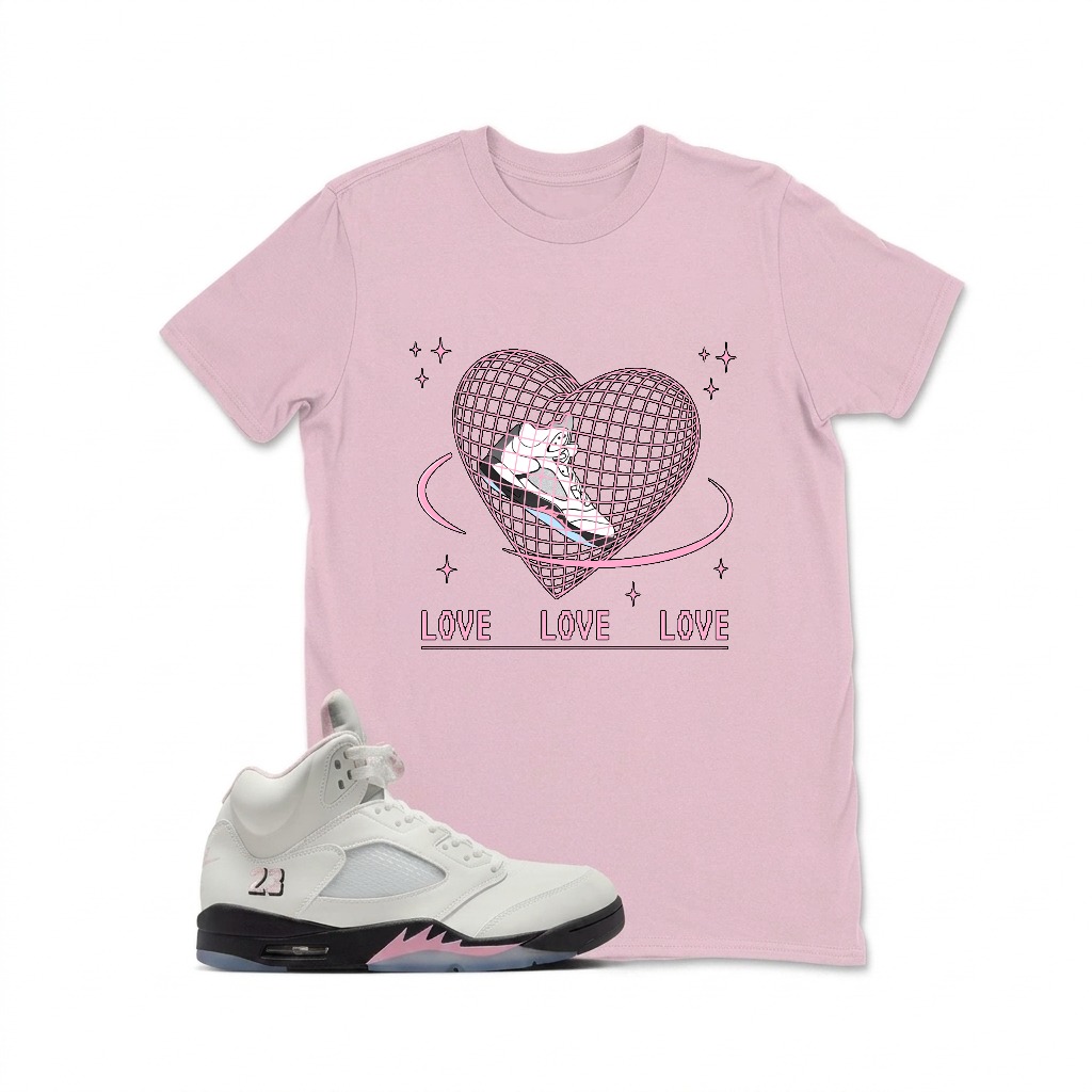 Heart Sneaker Love Pattern Print Sneaker T Shirt Matching  Air Jordan 5 Retro OG AJ5 Medium Soft Pink