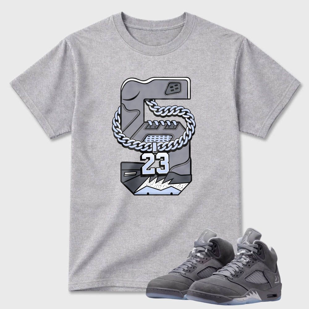 Chain Number Twenty Three Shoe Design Sneaker T Shirt Matching Air Jordan 5 Wolf Grey