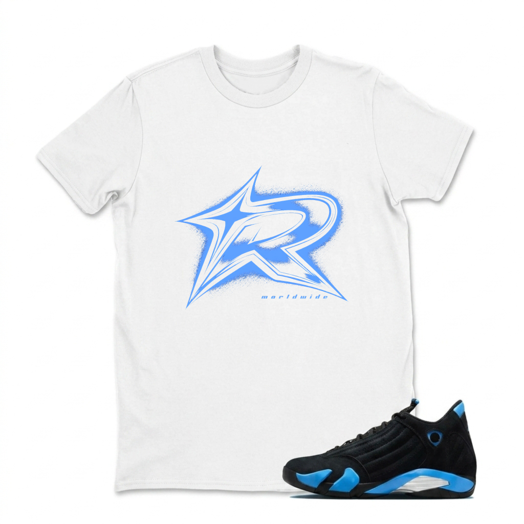 Blue Star R Logo Design Sneaker T Shirt Matching Jordan 14 University Blue