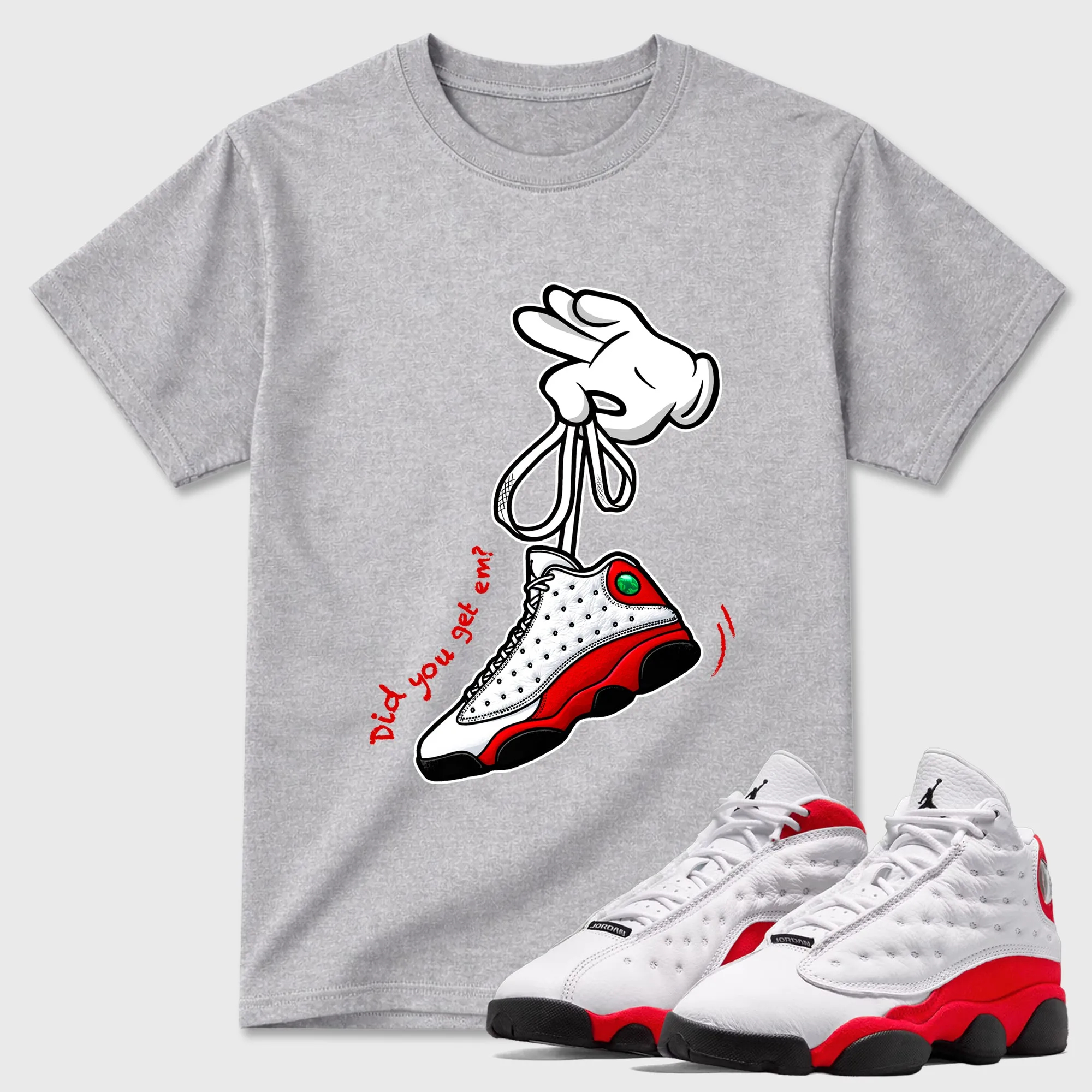 Cartoon Hands Sneaker T Shirt Matching Jordan 13 OG Chicago Red/White