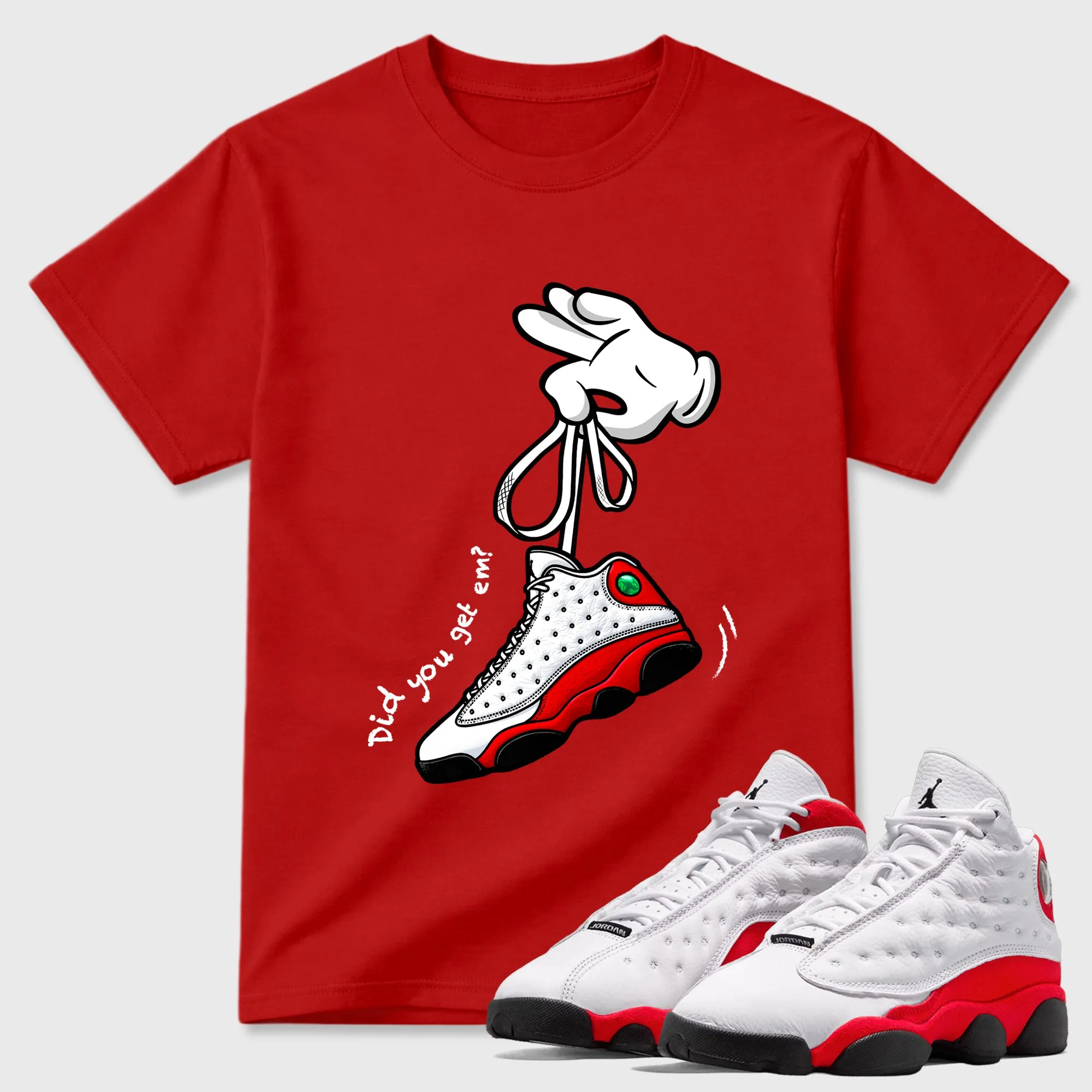 Cartoon Hands Sneaker T Shirt Matching Jordan 13 OG Chicago Red/White