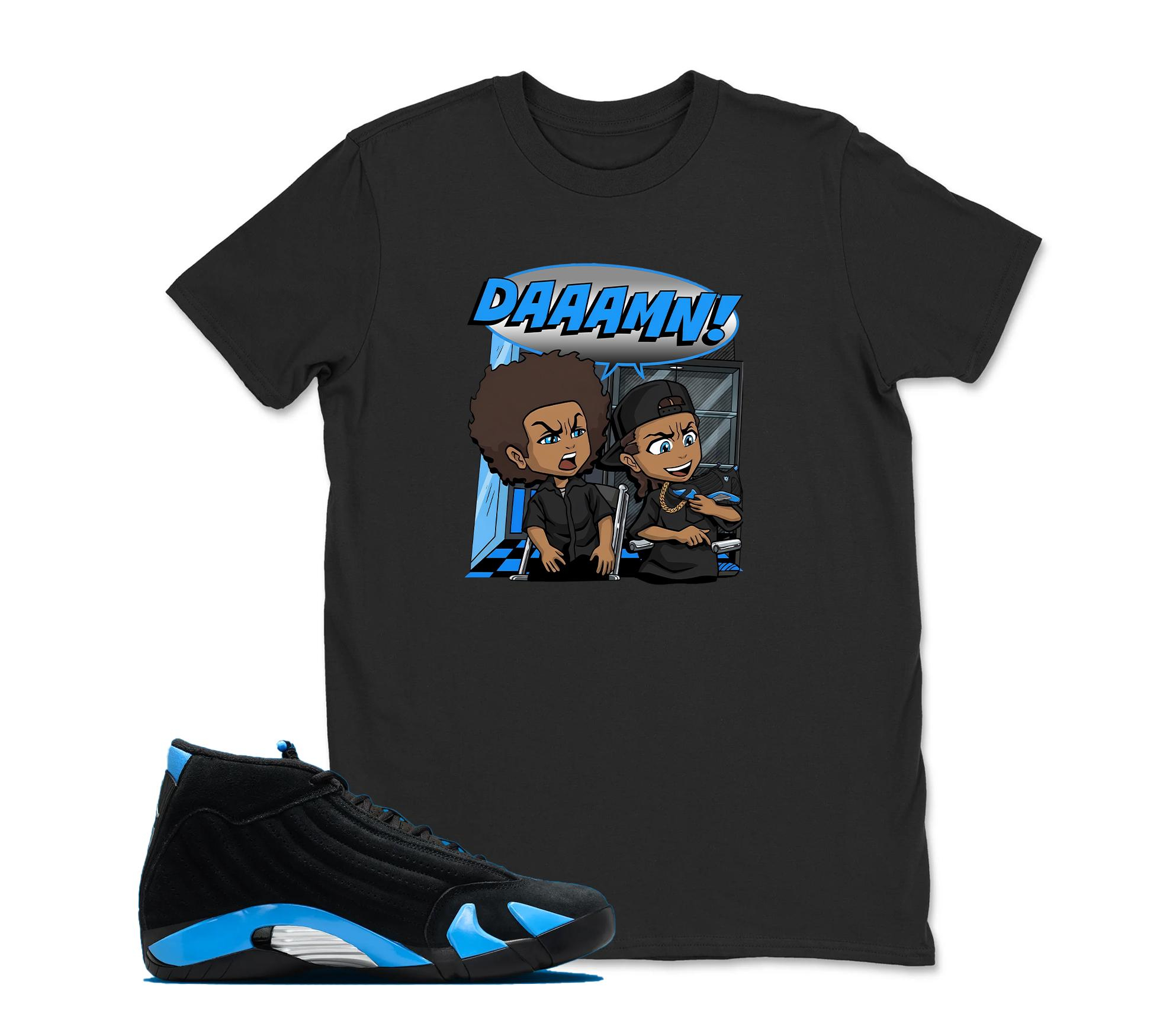 DAAAMN Sneaker Tees - Jordan 14 University Blue Matching Sneaker Tee Shirt Black