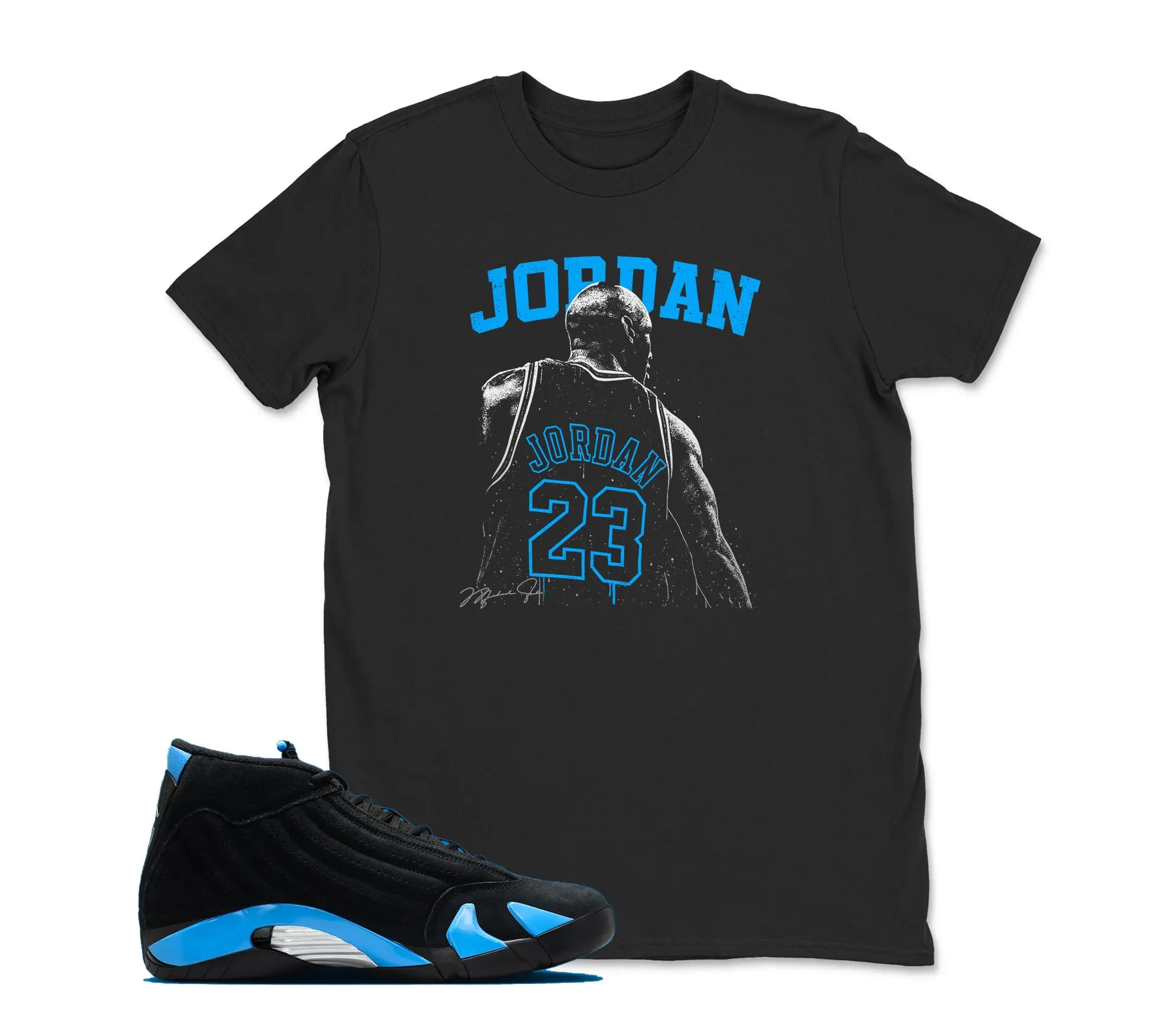 Jordan Sneaker Tees - Jordan 14 University Blue Matching Sneaker Tee Shirt Black