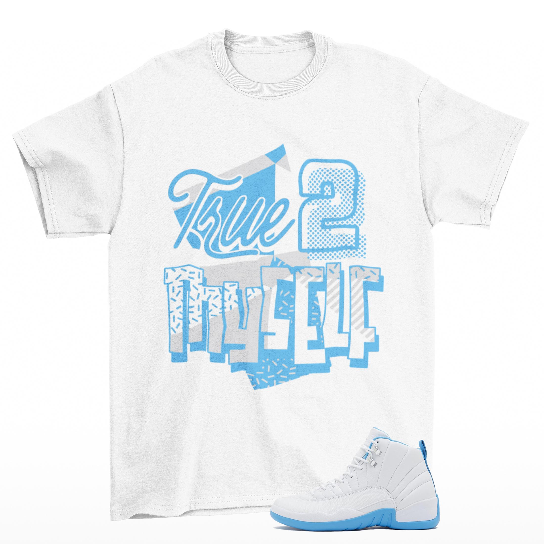 Stay True Jordan 12 Melo university Blue Sneaker Matching Tee Shirt Gold