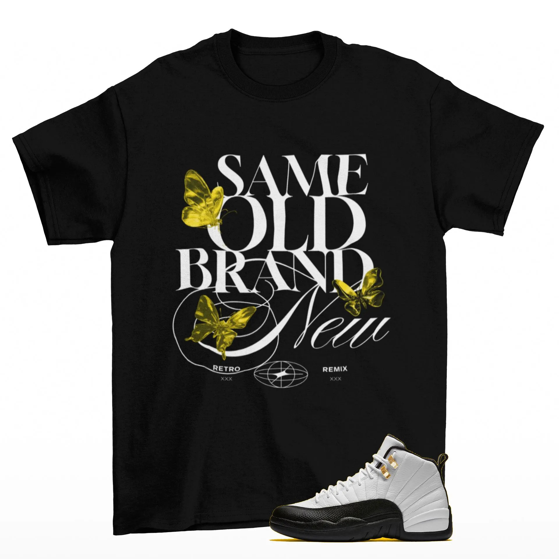 Remake Jordan 12 Retro Taxi Matching Sneaker Tee Shirt Black