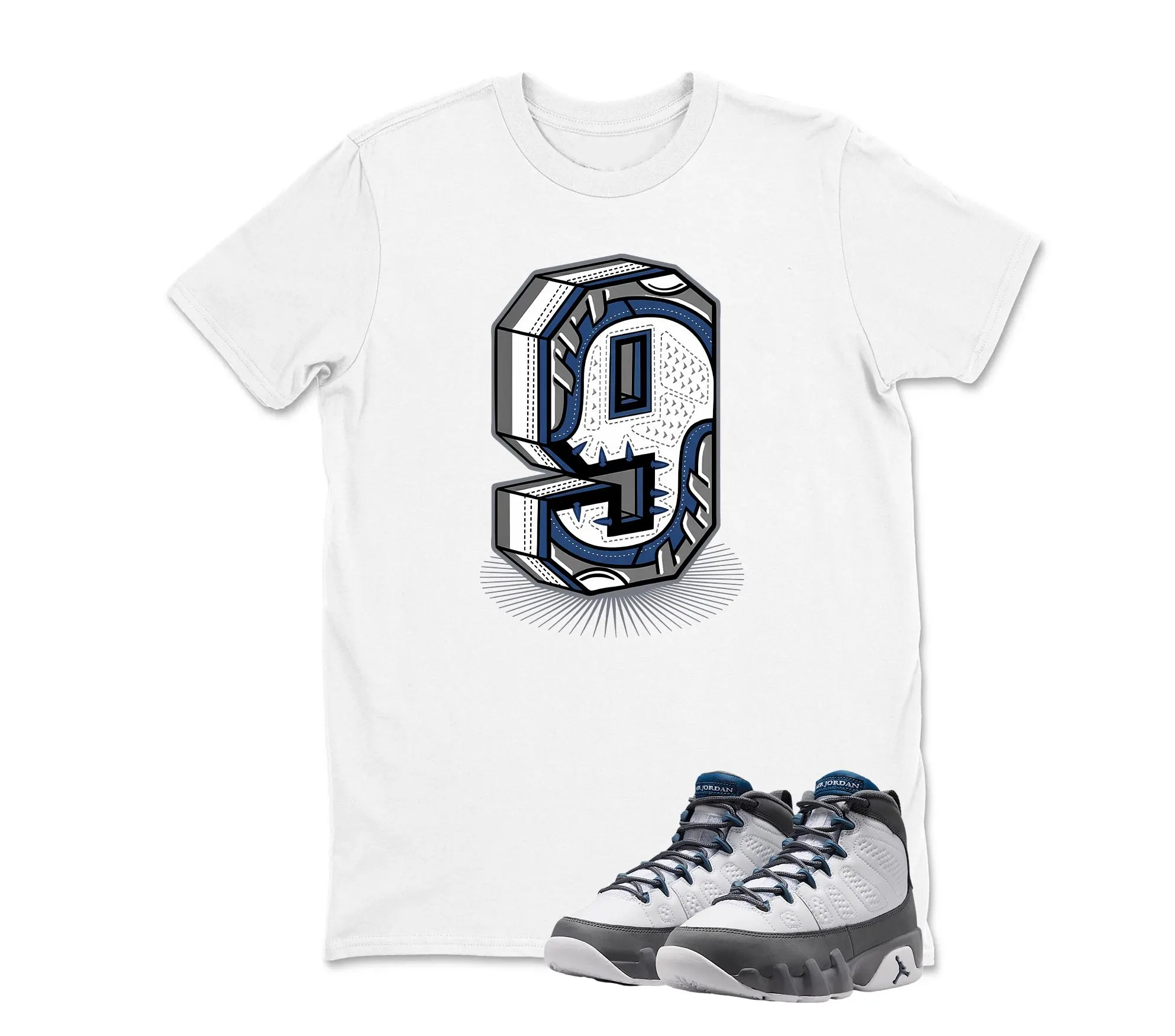 Number 9 Graphic Sneaker T Shirt Matching Air Jordan 9 FLINT GREY Sneaker 