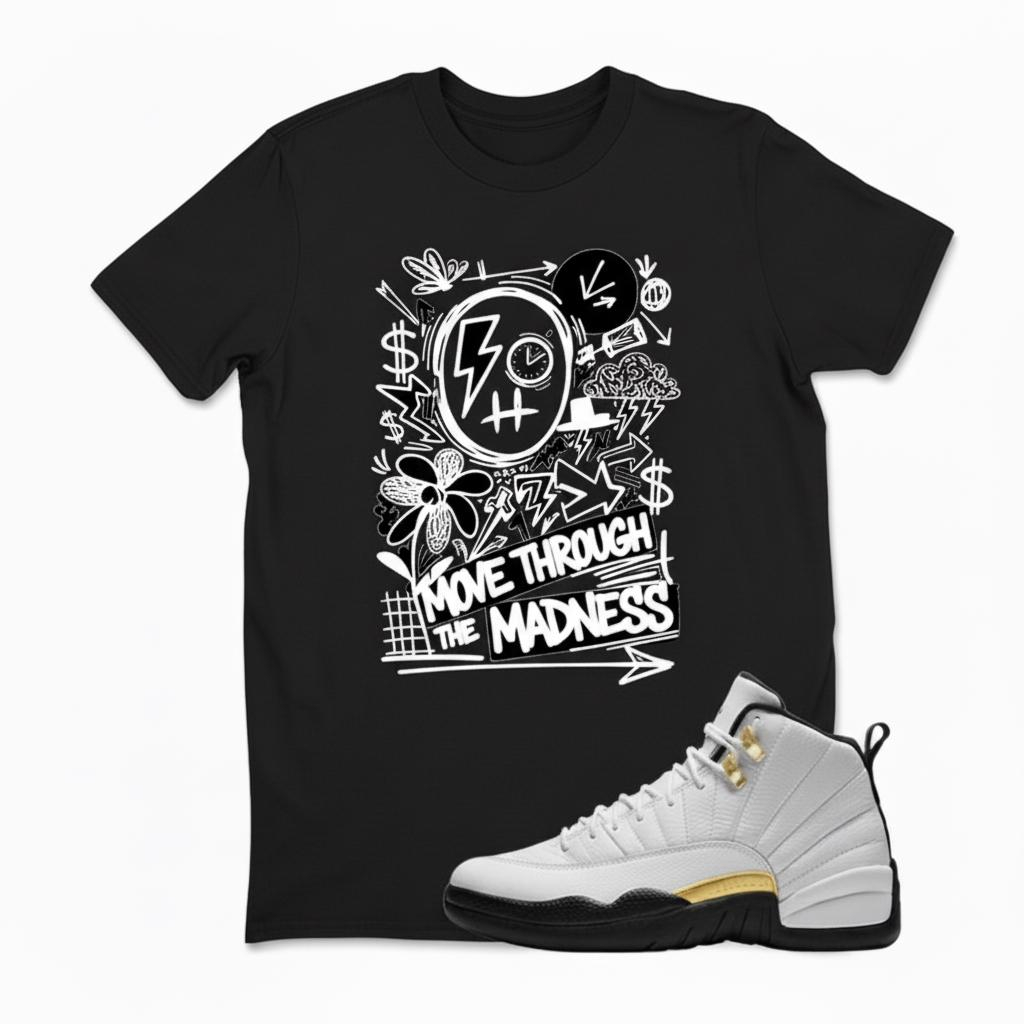 MOVE THROGH THE MADNESS Sneaker T Shirt Matching Jordan 12 Retro Taxi Sneaker