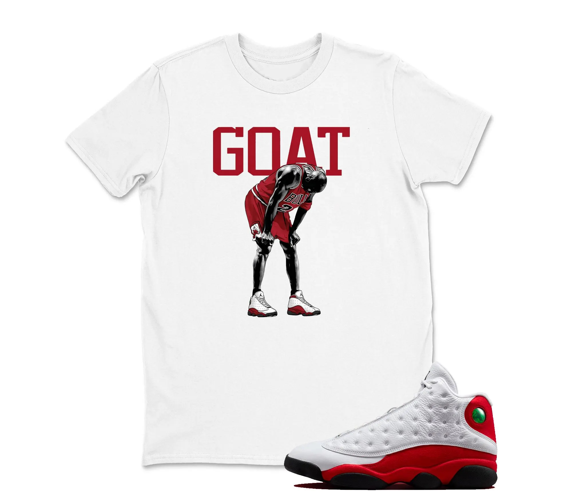 GOAT Sneaker T Shirt Matching Jordan 13 OG Chicago Red/White