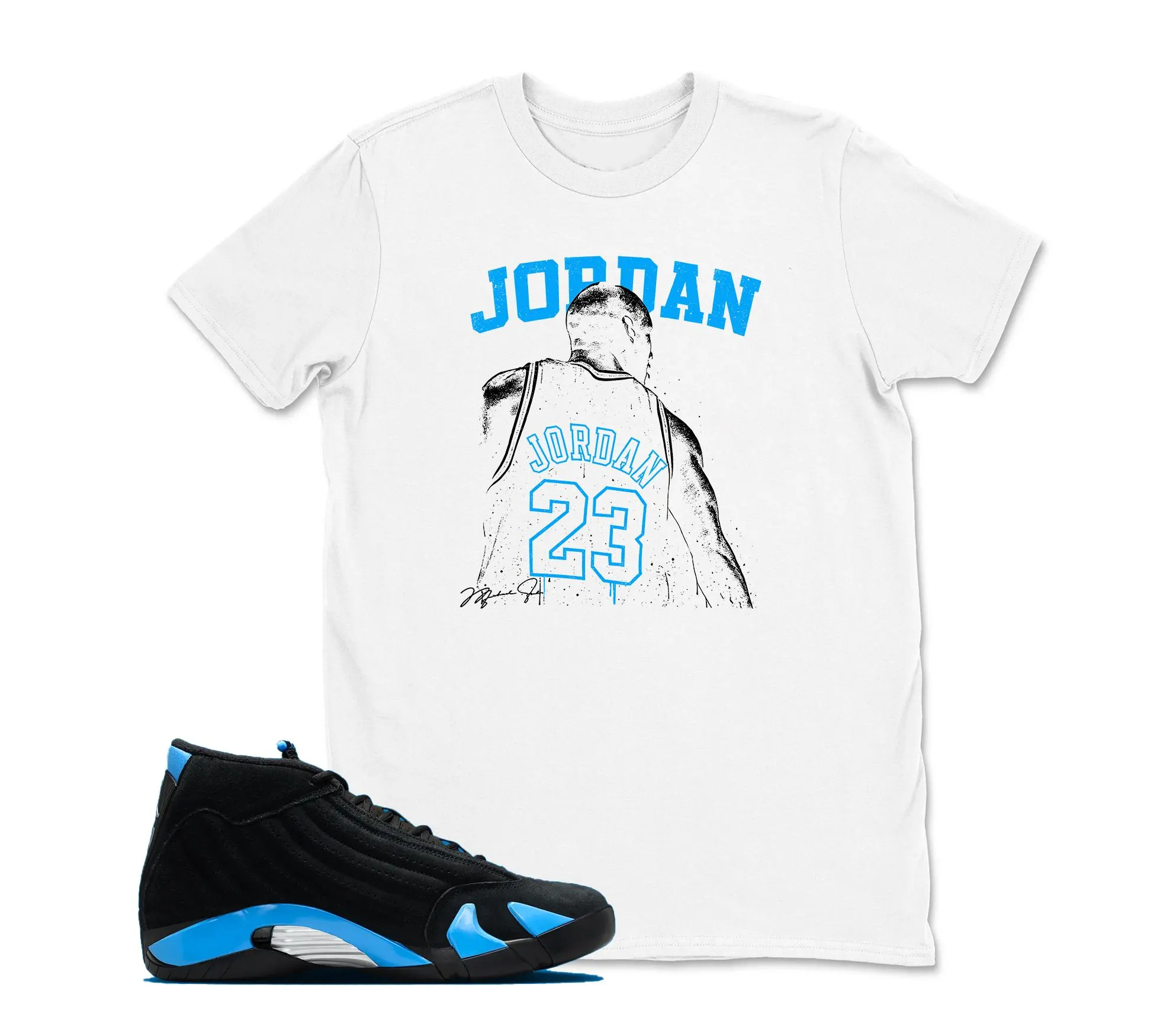 Jordan Sneaker Tees - Jordan 14 University Blue Matching Sneaker Tee Shirt Black