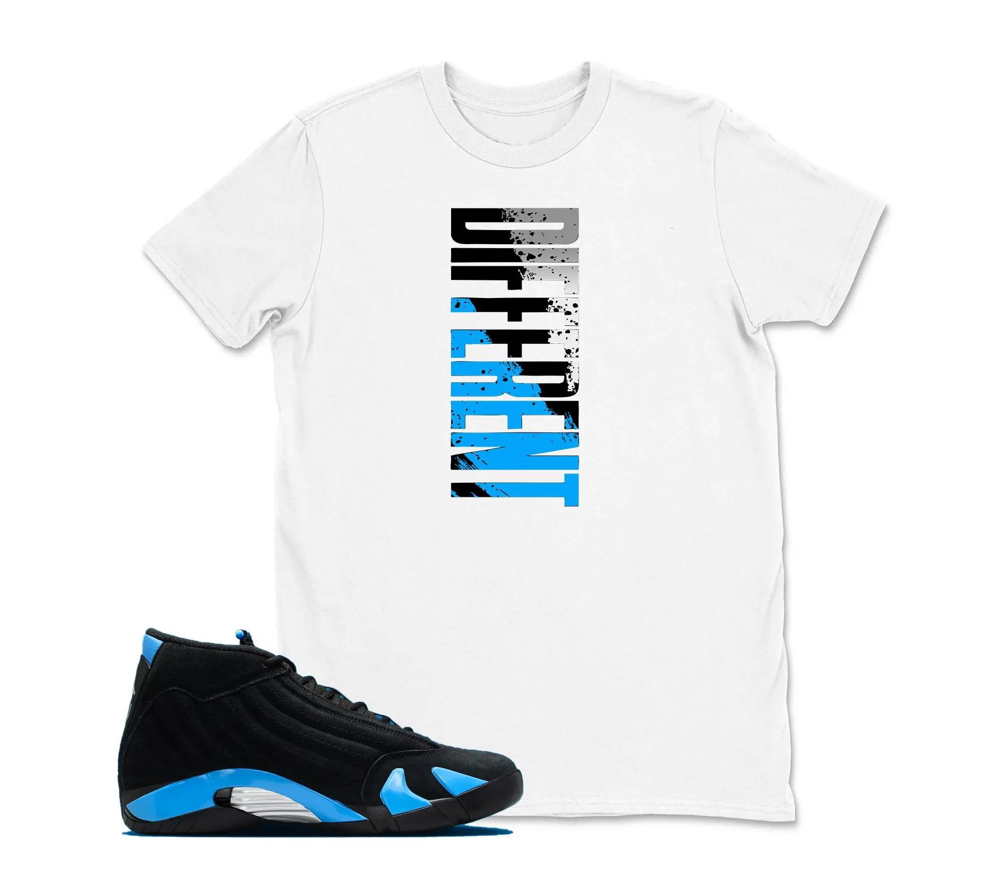 Different Sneaker Tees - Jordan 14 University Blue Matching Sneaker Tee Shirt Black