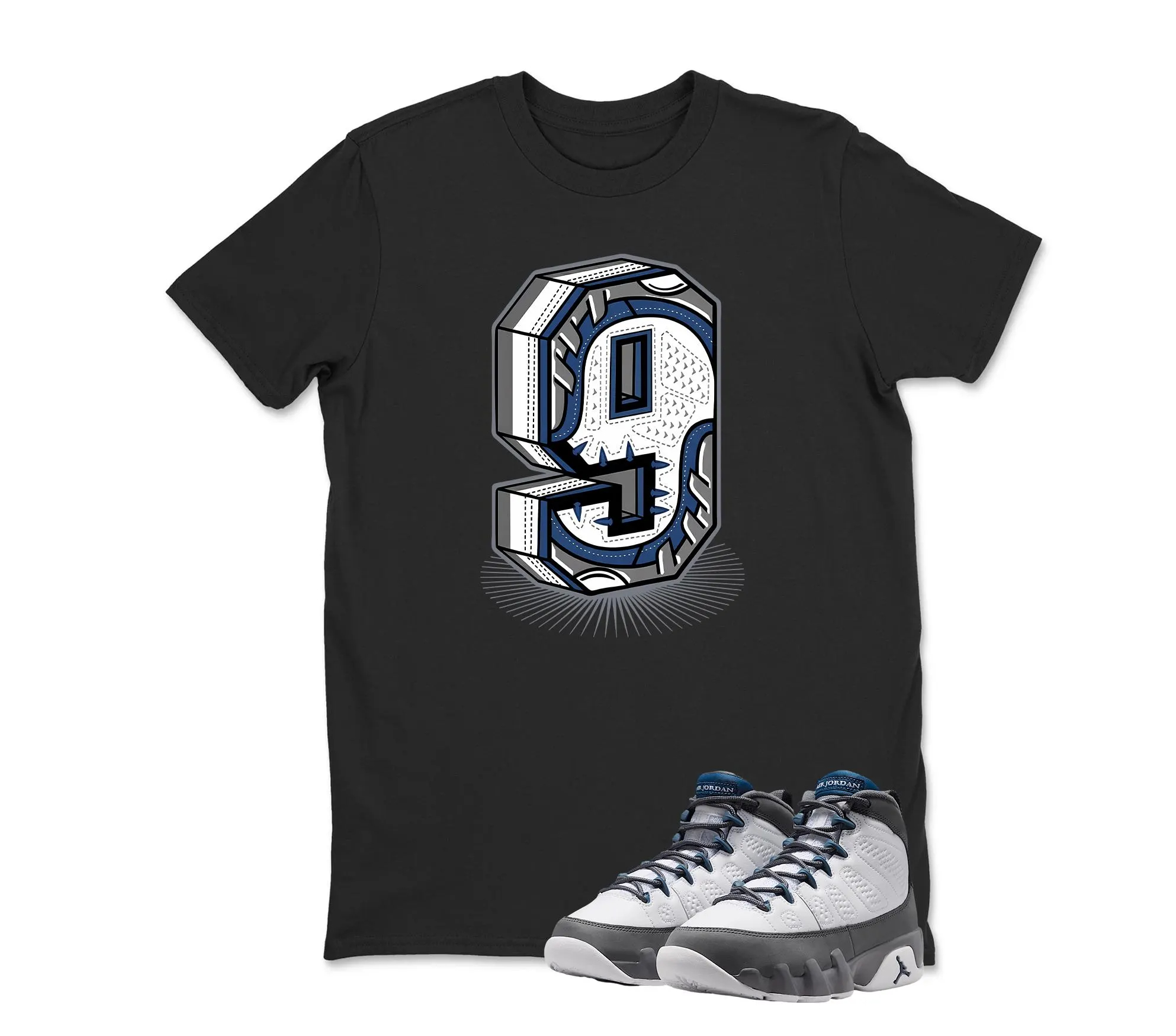 Number 9 Graphic Sneaker T Shirt Matching Air Jordan 9 FLINT GREY Sneaker 