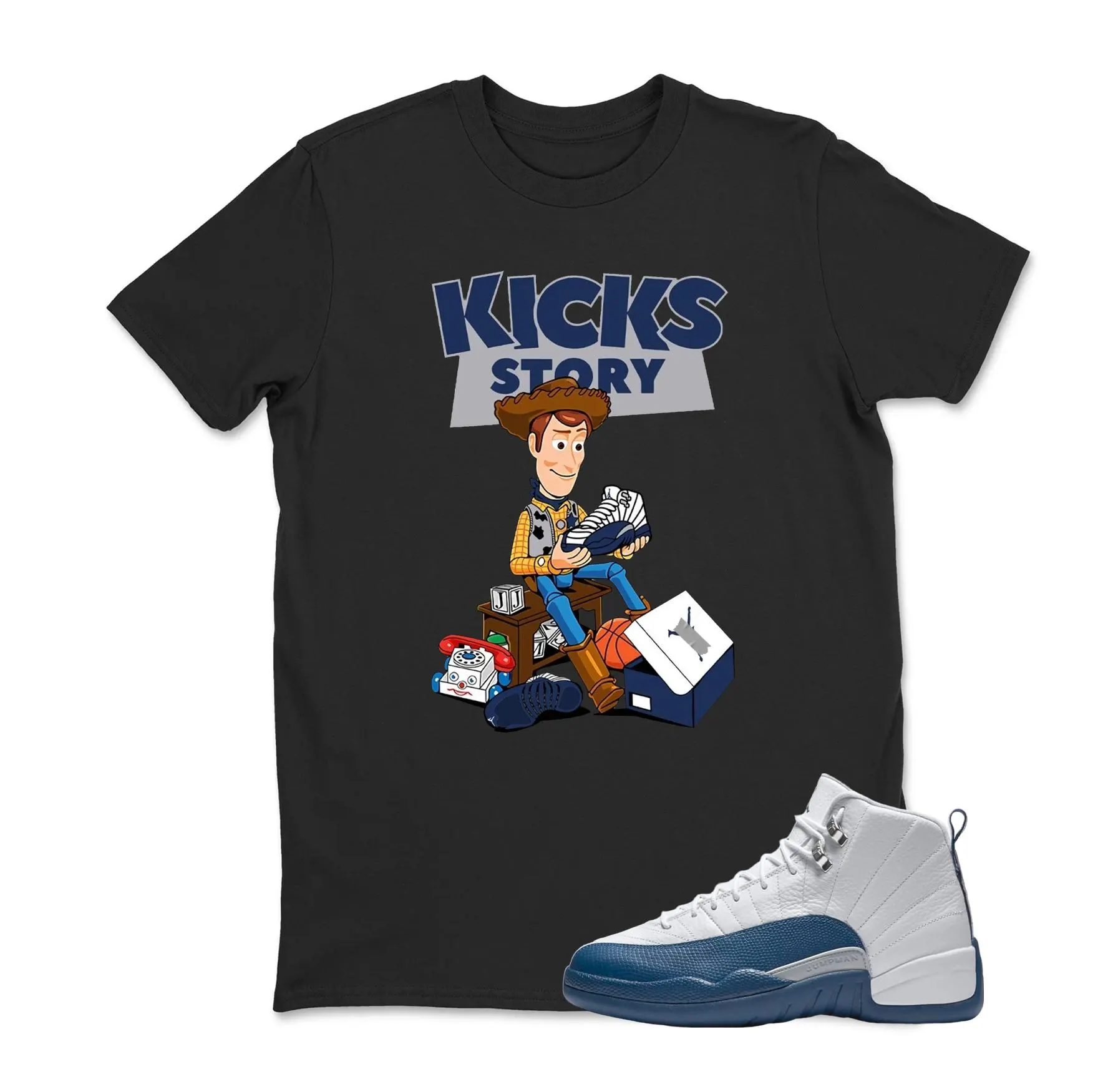KICKS STORY Sneaker T Shirt Matching Jordan Retro 12 French Blue Sneaker