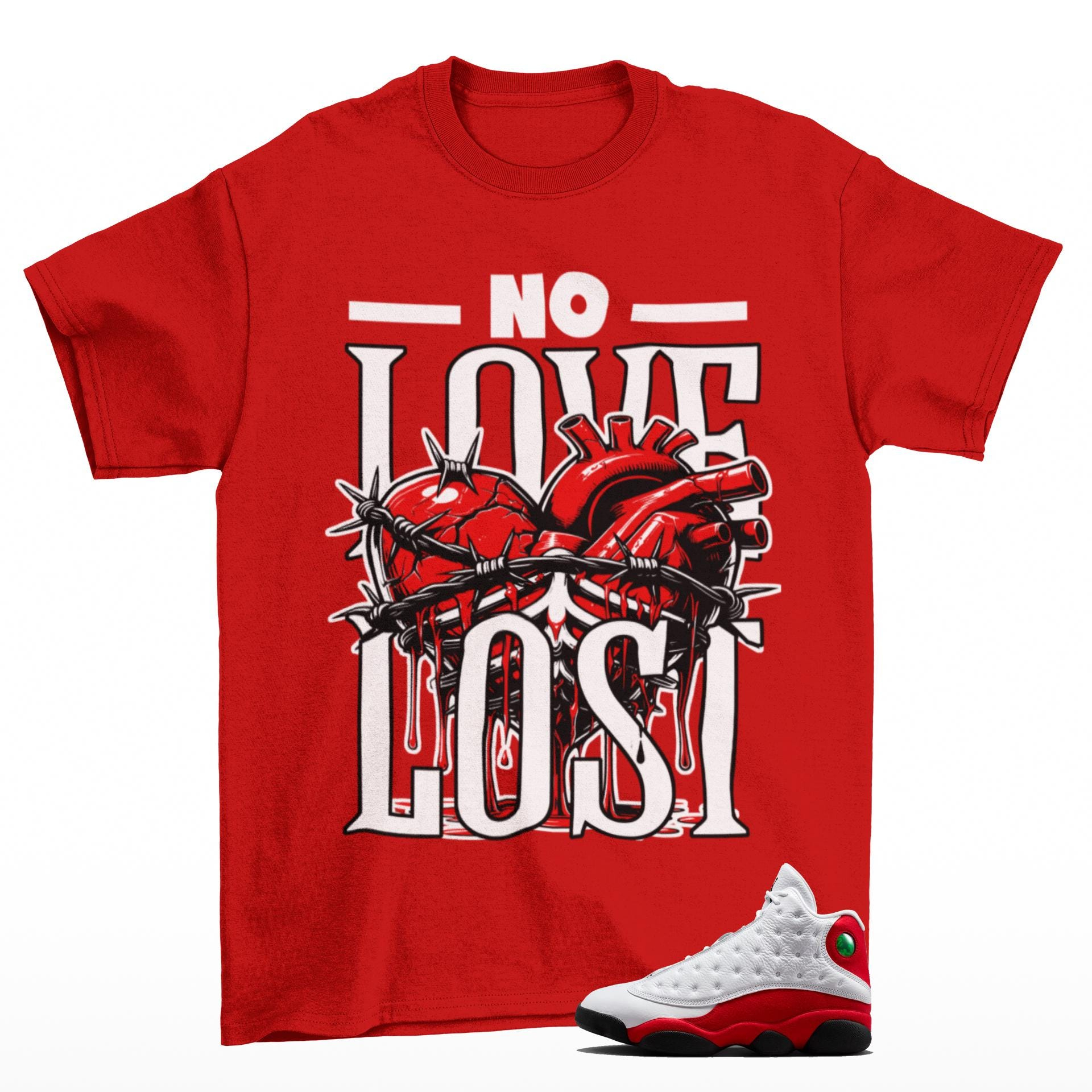 Loveless Sneaker T Shirt Matching Jordan 13 OG Chicago Red/White