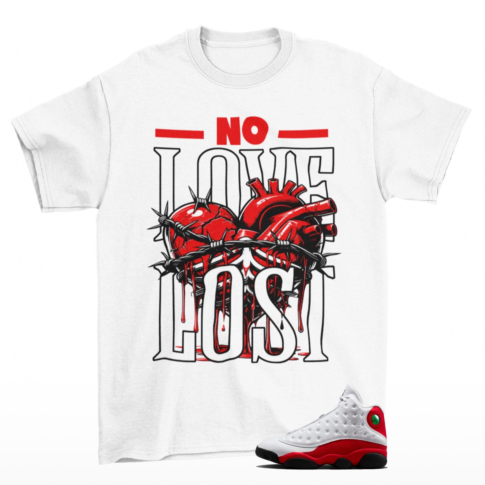 Loveless Sneaker T Shirt Matching Jordan 13 OG Chicago Red/White