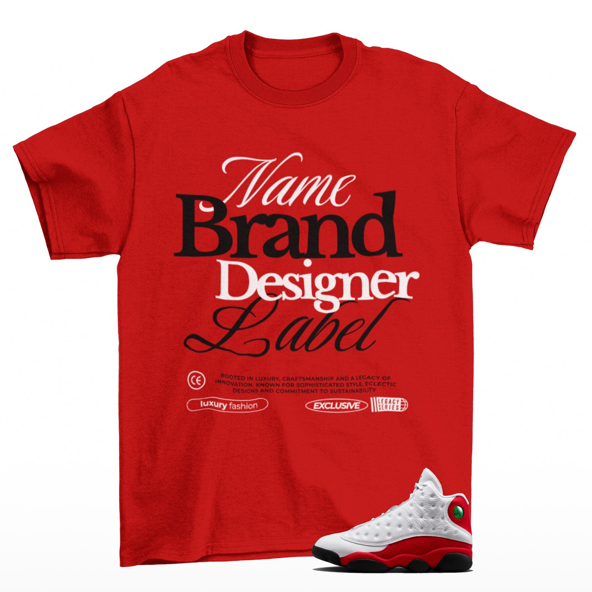 Designer Sneaker T Shirt Matching Jordan 13 OG Chicago Red/White