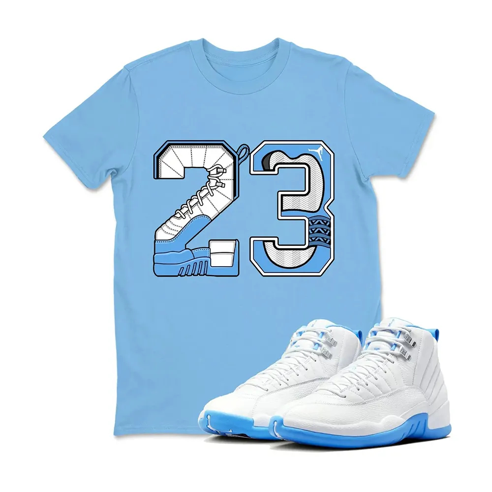 Number 23 Sneaker T Shirt Matching Jordan 12 Melo University blue Carolina blue